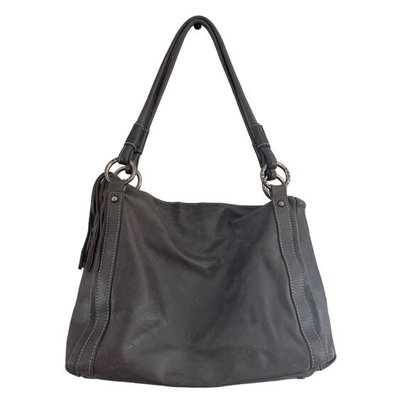 Ferchi Leather Brown Shoulder Bag with Tassels Made in Spain - Picture 1 of 5
